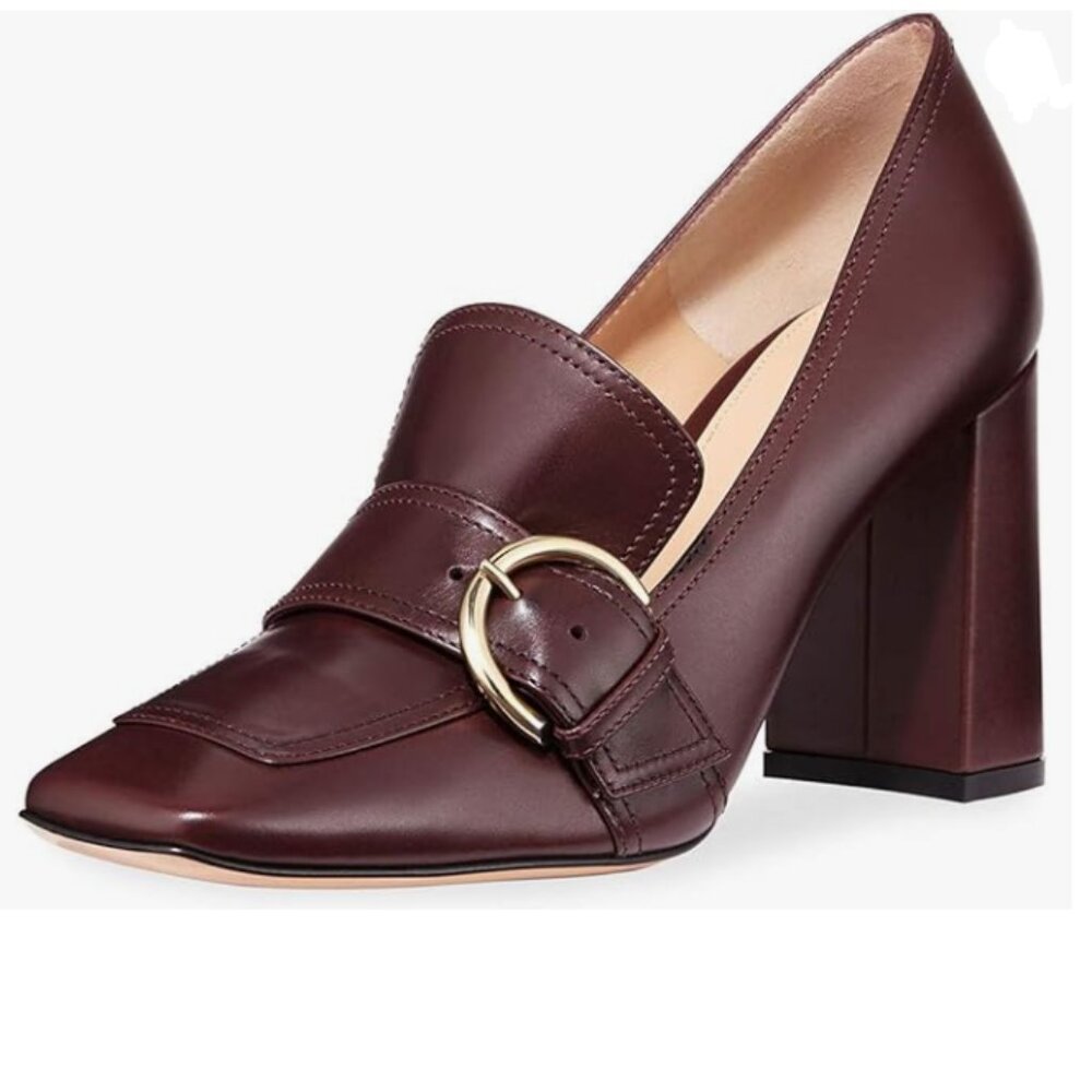 YDN Brown Block Heel Loafers